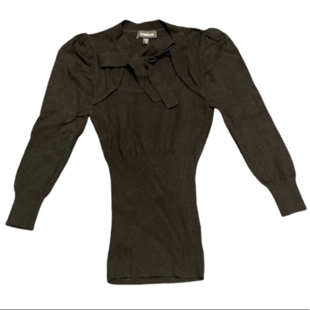 bebe | Feel Chic | Tie-neck front Puff-Sleeve Knit Top